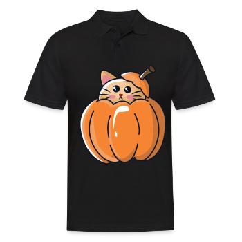 Katze im Kürbis für Halloween - Männer Poloshirt - Schwarz - Vorne - Kai (181cm)