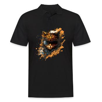 Furchtlos und wild: Badass-Katze! - Männer Poloshirt - Schwarz - Vorne - Kai (181cm)