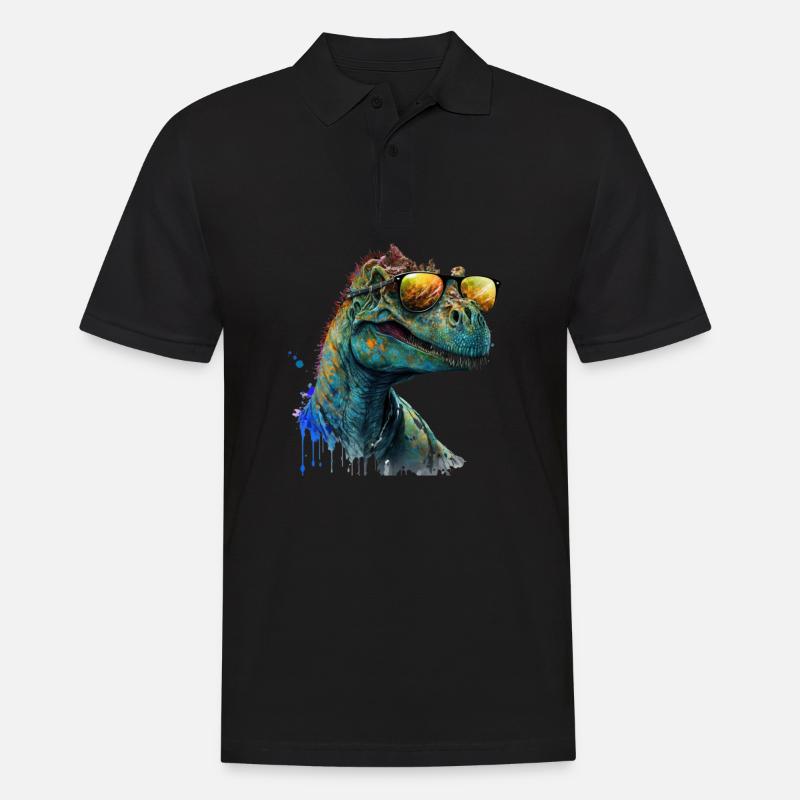 cooler Dino mit Sonnenbrille, Urzeitechse - Männer Poloshirt - Schwarz