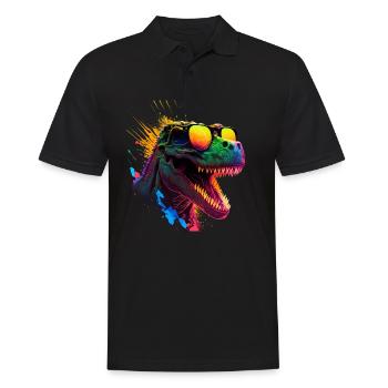 cooler Dino mit Sonnenbrille im Schwarzlicht Stil - Männer Poloshirt - Schwarz - Vorne - Kai (181cm)