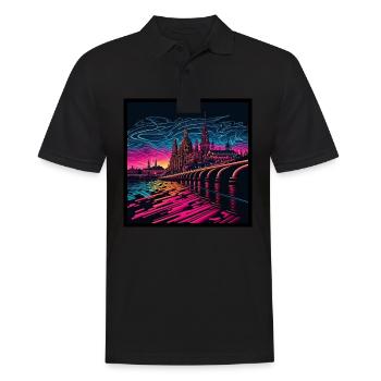 Skyline of Dresden in the evening light Vaporwave optics - Men's Polo Shirt - black - Front - Kai (181cm)