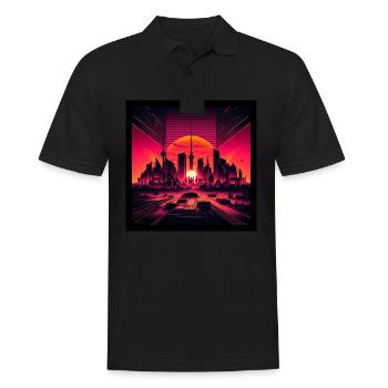 Skyline of Berlin in the evening light Vaporwave optics - Men's Polo Shirt - black - Front - Kai (181cm)