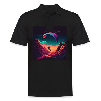 Vaporwave Stil, Gleitschirmflug in der Natur - Männer Poloshirt - Schwarz - Vorne - Kai (181cm)