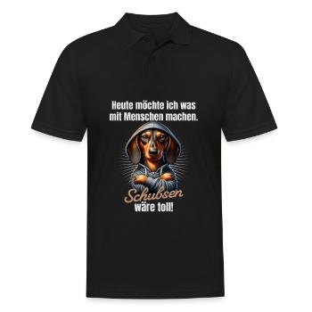 Was mit Menschen machen, schubsen wäre toll - Männer Poloshirt - Schwarz - Vorne - Kai (181cm)