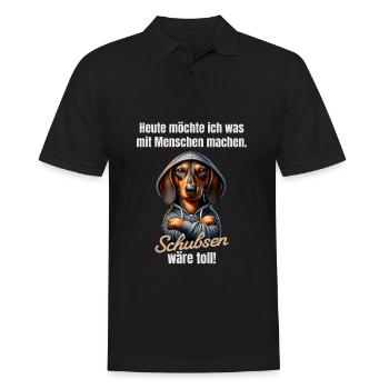 Was mit Menschen machen, schubsen wäre toll - Männer Poloshirt - Schwarz - Vorne - Kai (181cm)