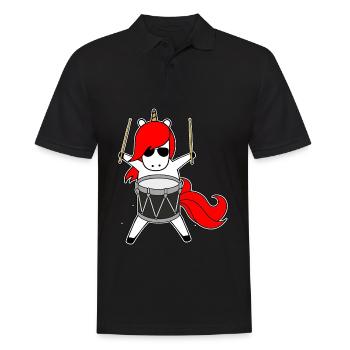 Drummer Einhorn - Einhorn liebt Schlagzeug - Männer Poloshirt - Schwarz - Vorne - Kai (181cm)