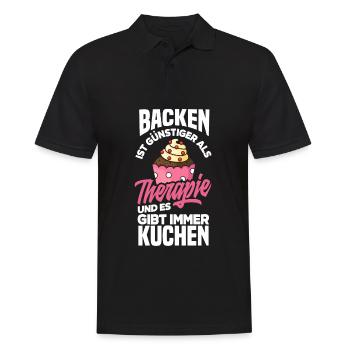 Backen Ist Günstiger Als Therapie Lustiges Backen - Männer Poloshirt - Schwarz - Vorne - Kai (181cm)