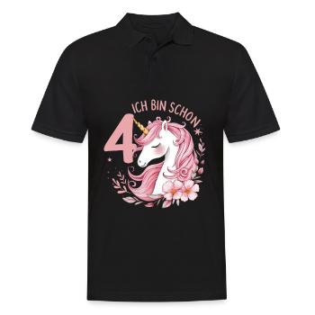 4. Geburtstag Mädchen 4 Jahre Pferd Pferde Einhorn - Männer Poloshirt - Schwarz - Vorne - Kai (181cm)