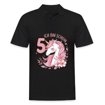 5. Geburtstag Mädchen 5 Jahre Pferd Pferde Einhorn - Männer Poloshirt - Schwarz - Vorne - Kai (181cm)
