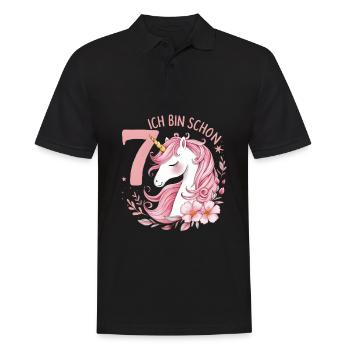7. Geburtstag Mädchen 7 Jahre Pferd Pferde Einhorn - Männer Poloshirt - Schwarz - Vorne - Kai (181cm)