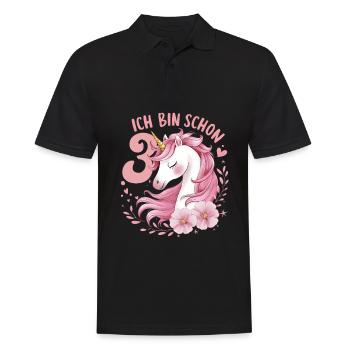 3. Geburtstag Mädchen 3 Jahre Pferd Pferde Einhorn - Männer Poloshirt - Schwarz - Vorne - Kai (181cm)