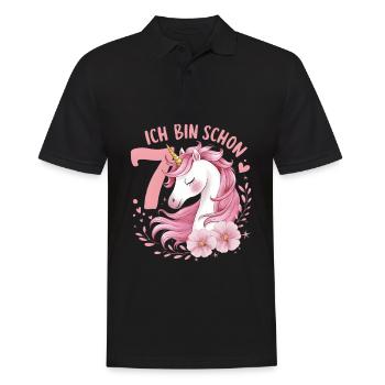 7. Geburtstag Mädchen 7 Jahre Pferd Pferde Einhorn - Männer Poloshirt - Schwarz - Vorne - Kai (181cm)
