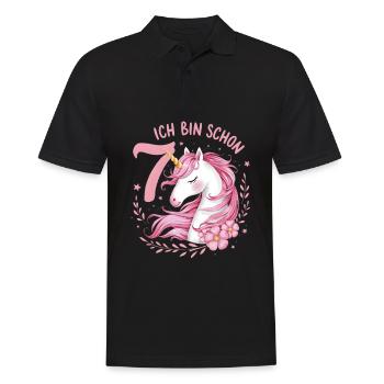 7. Geburtstag Mädchen 7 Jahre Pferd Pferde Einhorn - Männer Poloshirt - Schwarz - Vorne - Kai (181cm)