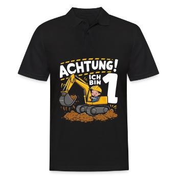1er anniversaire garçon 1 an chantier de construction d’excavatrice - Polo Homme - noir - Devant - Kai (181cm)