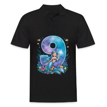 9ème anniversaire fille 9 ans sirène fête - Polo Homme - noir - Devant - Kai (181cm)