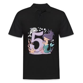 5ème anniversaire fille 5 ans sirène fête - Polo Homme - noir - Devant - Kai (181cm)