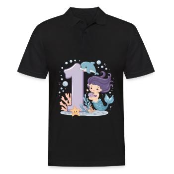 1er anniversaire fille 1 an sirène fête - Polo Homme - noir - Devant - Kai (181cm)