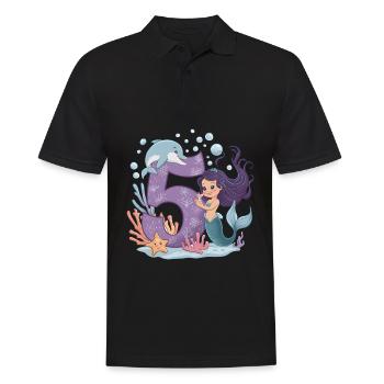 5ème anniversaire fille 5 ans sirène fête - Polo Homme - noir - Devant - Kai (181cm)