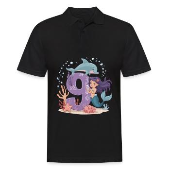 9ème anniversaire fille 9 ans sirène fête - Polo Homme - noir - Devant - Kai (181cm)