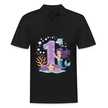 1er anniversaire fille 1 an sirène fête - Polo Homme - noir - Devant - Kai (181cm)