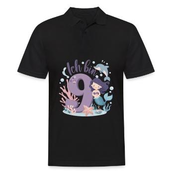 9ème anniversaire fille 9 ans sirène fête - Polo Homme - noir - Devant - Kai (181cm)