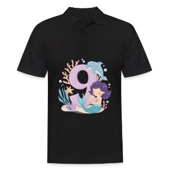 9ème anniversaire fille 9 ans sirène fête - Polo Homme - noir - Devant - Kai (181cm)
