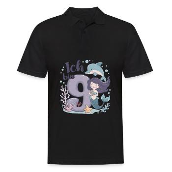 9ème anniversaire fille 9 ans sirène fête - Polo Homme - noir - Devant - Kai (181cm)