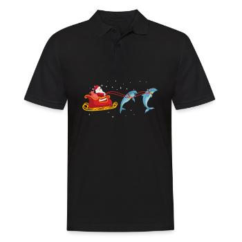 Christmas Santa with dolphins in a sleigh - Men's Polo Shirt - black - Front - Kai (181cm)