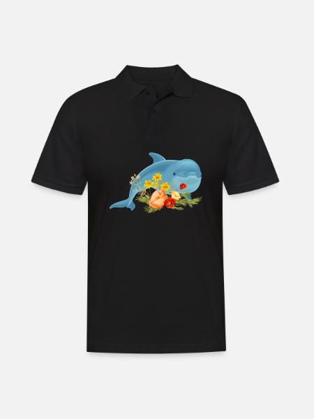 Dolphin with beautiful flowers - Men's Polo Shirt - black