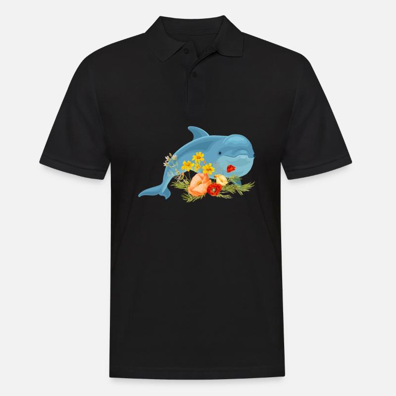 Dauphin avec de belles fleurs - Polo Homme - noir