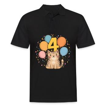 4th Birthday Cat Kitten Children's Birthday Party - Men's Polo Shirt - black - Front - Kai (181cm)