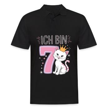 7e anniversaire chat chaton fête d’anniversaire des enfants - Polo Homme - noir - Devant - Kai (181cm)