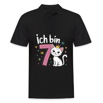 7e anniversaire chat chaton fête d’anniversaire des enfants - Polo Homme - noir - Devant - Kai (181cm)
