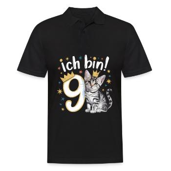 9ème anniversaire Chat Chaton Anniversaire des enfants - Polo Homme - noir - Devant - Kai (181cm)