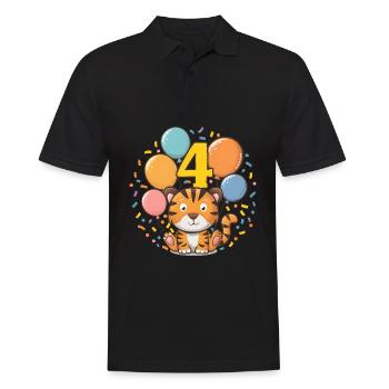 4th Birthday Tiger Children's Birthday Party - Men's Polo Shirt - black - Front - Kai (181cm)
