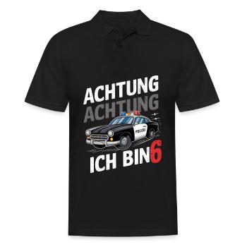 Achtung Ich Bin 6 Polizei 6. Geburtstag - Männer Poloshirt - Schwarz - Vorne - Kai (181cm)