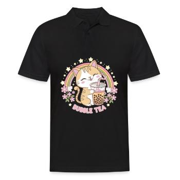 Mignon thé à bulles Chat arc-en-ciel - Polo Homme - noir - Devant - Kai (181cm)