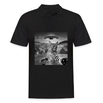 Alien Rencontre Chat Selfie - Polo Homme - noir - Devant - Kai (181cm)
