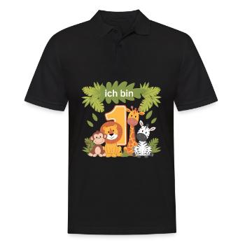 1. Geburtstag 1 Jahr Dschungel Tiere Löwe Giraffe - Männer Poloshirt - Schwarz - Vorne - Kai (181cm)