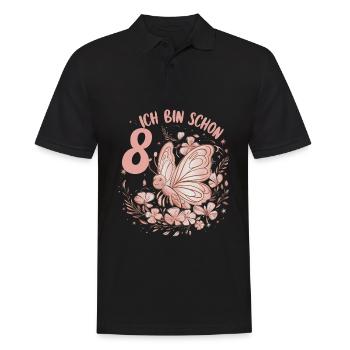 8. Geburtstag Schmetterling Kindergeburtstag - Männer Poloshirt - Schwarz - Vorne - Kai (181cm)