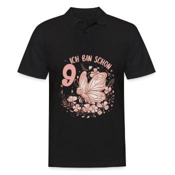 9e anniversaire papillon fête d’anniversaire des enfants - Polo Homme - noir - Devant - Kai (181cm)