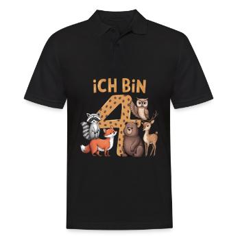 4ème anniversaire 4 ans Animaux de la forêt Animaux de la forêt - Polo Homme - noir - Devant - Kai (181cm)