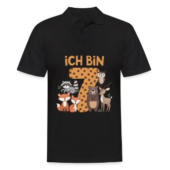 7e anniversaire 7 ans Animaux de la forêt Animaux de la forêt - Polo Homme - noir - Devant - Kai (181cm)