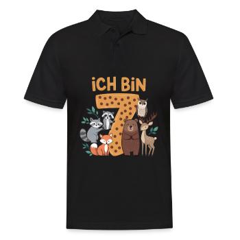 7e anniversaire 7 ans Animaux de la forêt Animaux de la forêt - Polo Homme - noir - Devant - Kai (181cm)