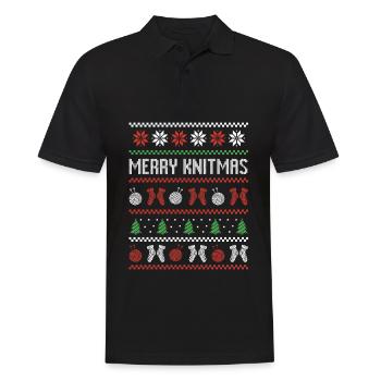 Stricken Nähen Hässlicher Weihnachtspullover Merry - Männer Poloshirt - Schwarz - Vorne - Kai (181cm)
