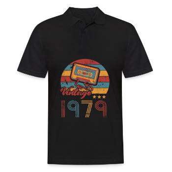 1979 Cassette Anniversaire Rétro Vintage - Polo Homme - noir - Devant - Kai (181cm)