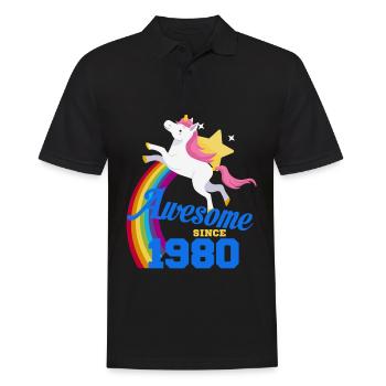 Unicorn - Awesome since 1980 - Männer Poloshirt - Schwarz - Vorne - Kai (181cm)