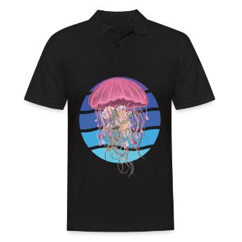 Ozean-Quallen-Kunst-Ozean-Leben-Unterwasserseetier - Männer Poloshirt - Schwarz - Vorne - Kai (181cm)