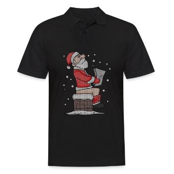 Père Noël assis sur la cheminée drôle - Polo Homme - noir - Devant - Kai (181cm)