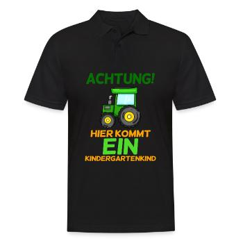 Achtung Kindergartenkind Traktor - Männer Poloshirt - Schwarz - Vorne - Kai (181cm)